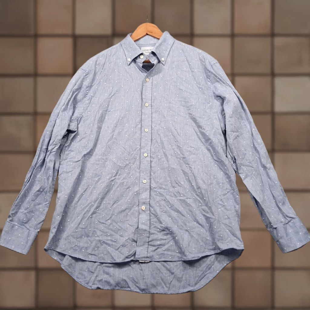 Vintage Ledbury Dress Shirt Men's XL 17.5 Blue Dot Oxford Classic Fit Long Sleeve Button-Down Collared Wrinkle Resistant Size 46R - 1 Thumbnail