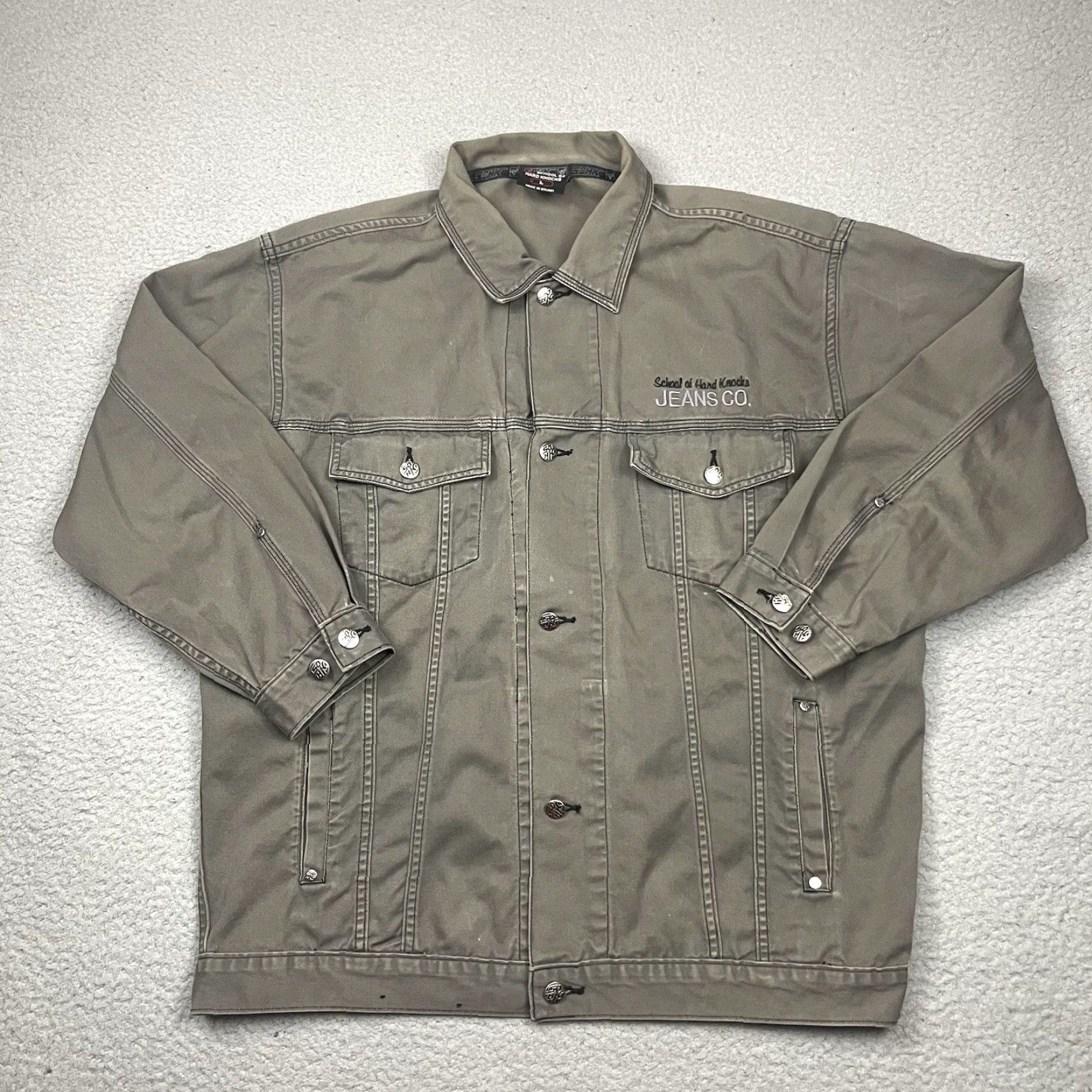 Denime VINTAGE School of Hard Knocks Denim Jacket Mens Adult Large L Gray Oversized Regular Coat/ Jacket Size US 33 - 7 Thumbnail