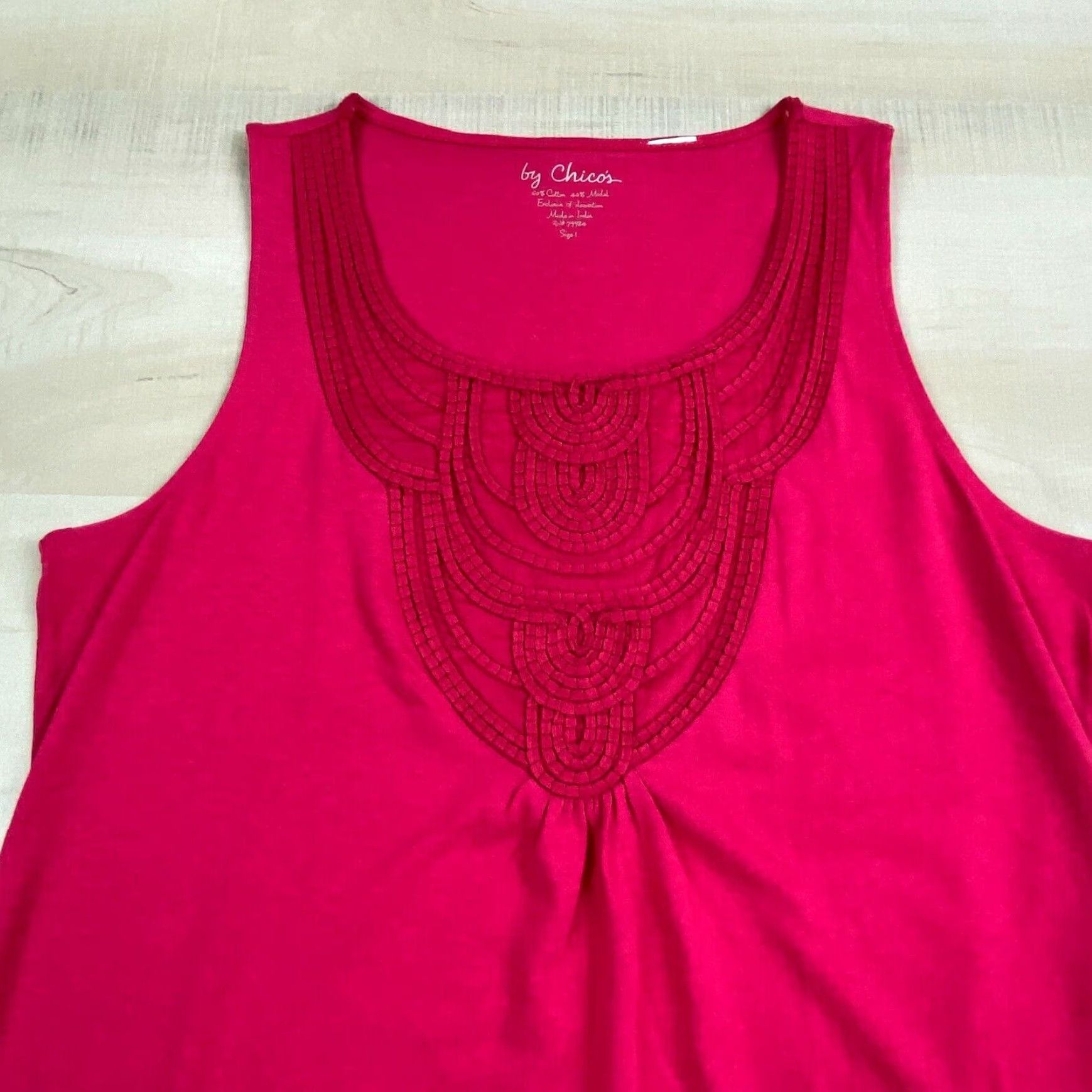 Vintage Chicos Womens Pink Tank Top Small Embellished Bodice Sleeveless Shirt Soft Cotton Size S / US 4 / IT 40 - 2 Thumbnail