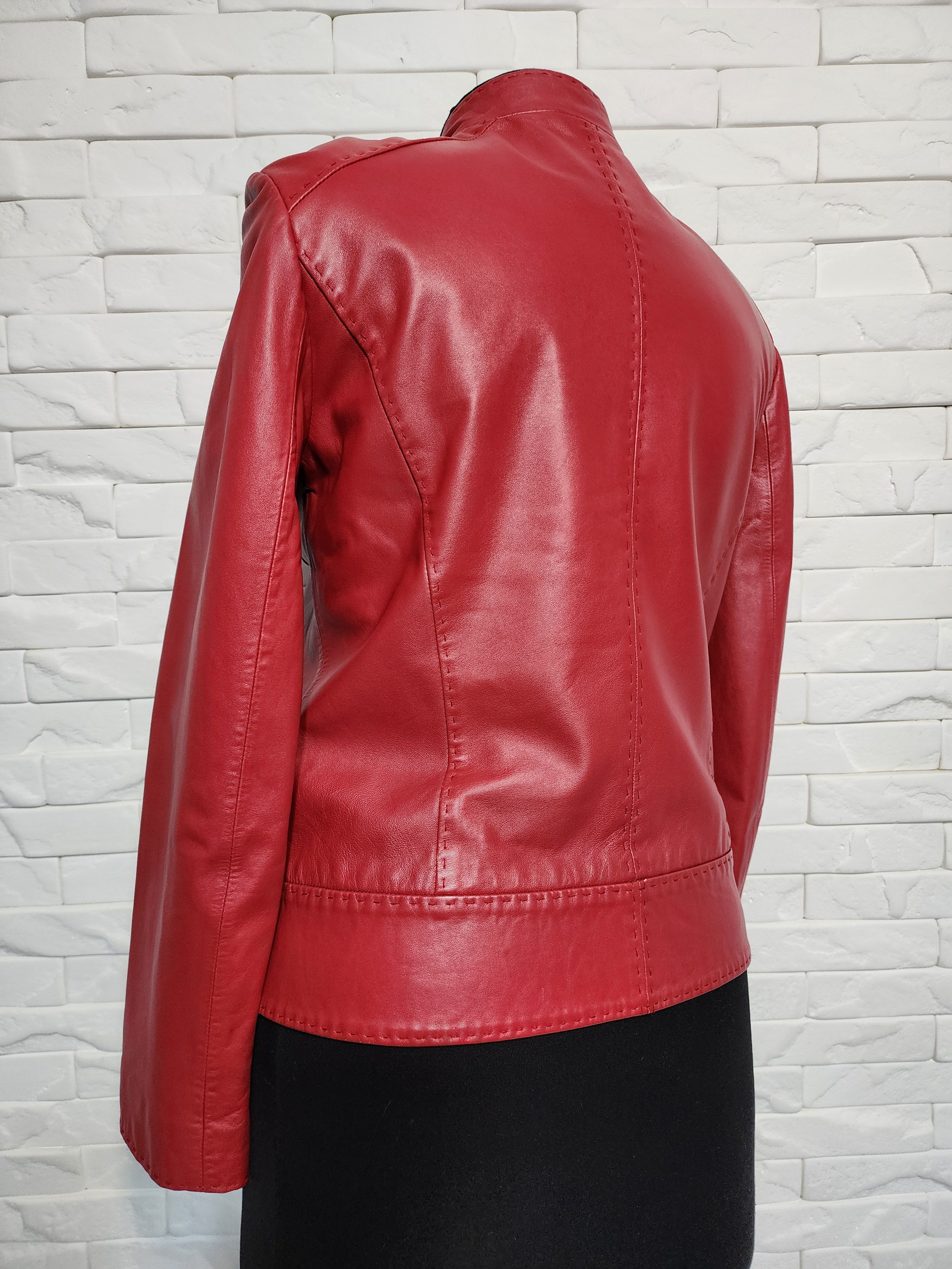 Other Red Leather Women's Jacket, Zippered Denim Style. Size M / US 6-8 / IT 42-44 - 7 Thumbnail