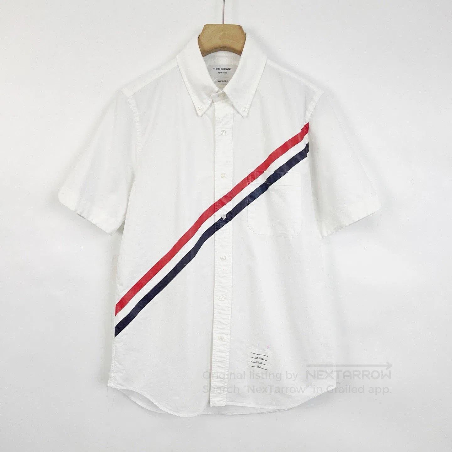 Thom Browne Thom Browne White Stripe Oxford Short-Sleeve Shirt. Size US M / EU 48-50 / 2 - 1 Thumbnail