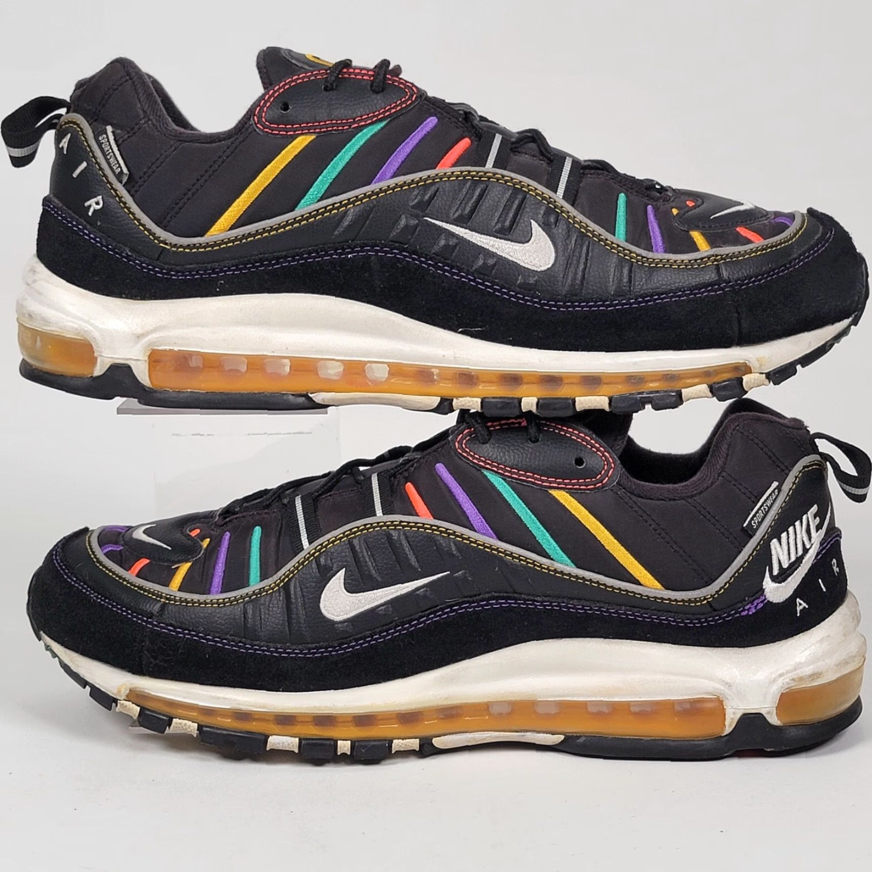 Nike Nike Air Max 98 Mens Size 12 US 46 Black Multicolor Leather Running Sneakers Size US 12 / EU 45 - 5 Thumbnail