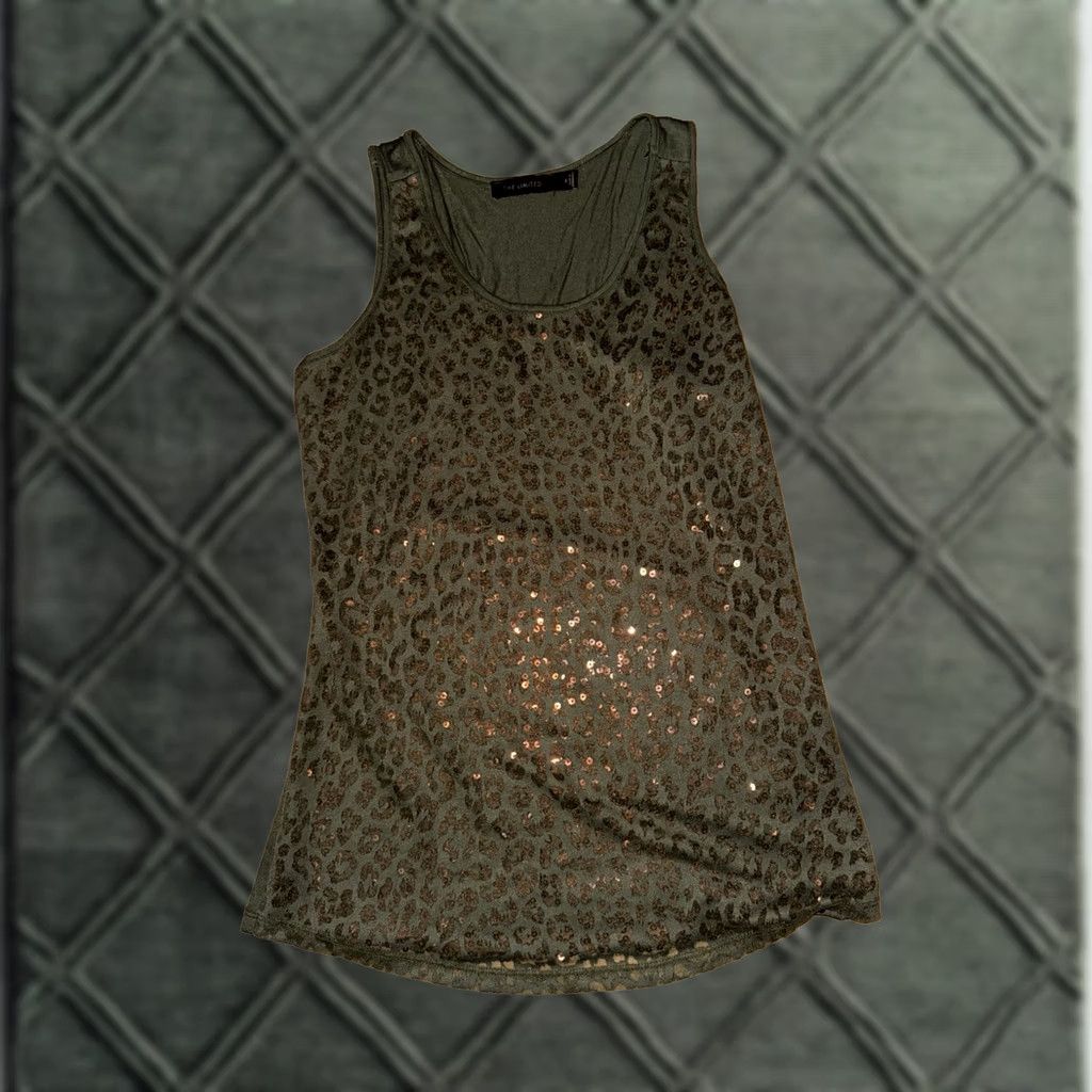 Vintage VINTAGE The Limited Women’s S Dark Green Leopard Sequin Sleeveless Top Size S / US 4 / IT 40 - 1 Thumbnail