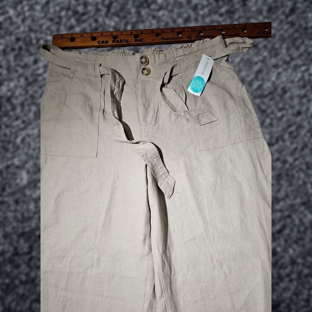Vintage NWT Stitch Fix Pants Women XL Beige Tan Linen Blend Melanie Utility Wide Leg Size 40" / US 18 - 1 Thumbnail
