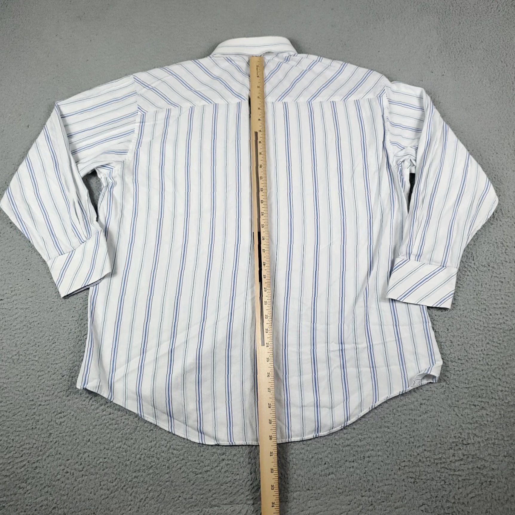 Ted Baker TED BAKER Dress Shirt Mens 16.5 White Blue Striped Button Up Long Sleeve Regular Cotton 100% Classic Modern Preppy Boy Wedding Mens Size 42R - 3 Thumbnail
