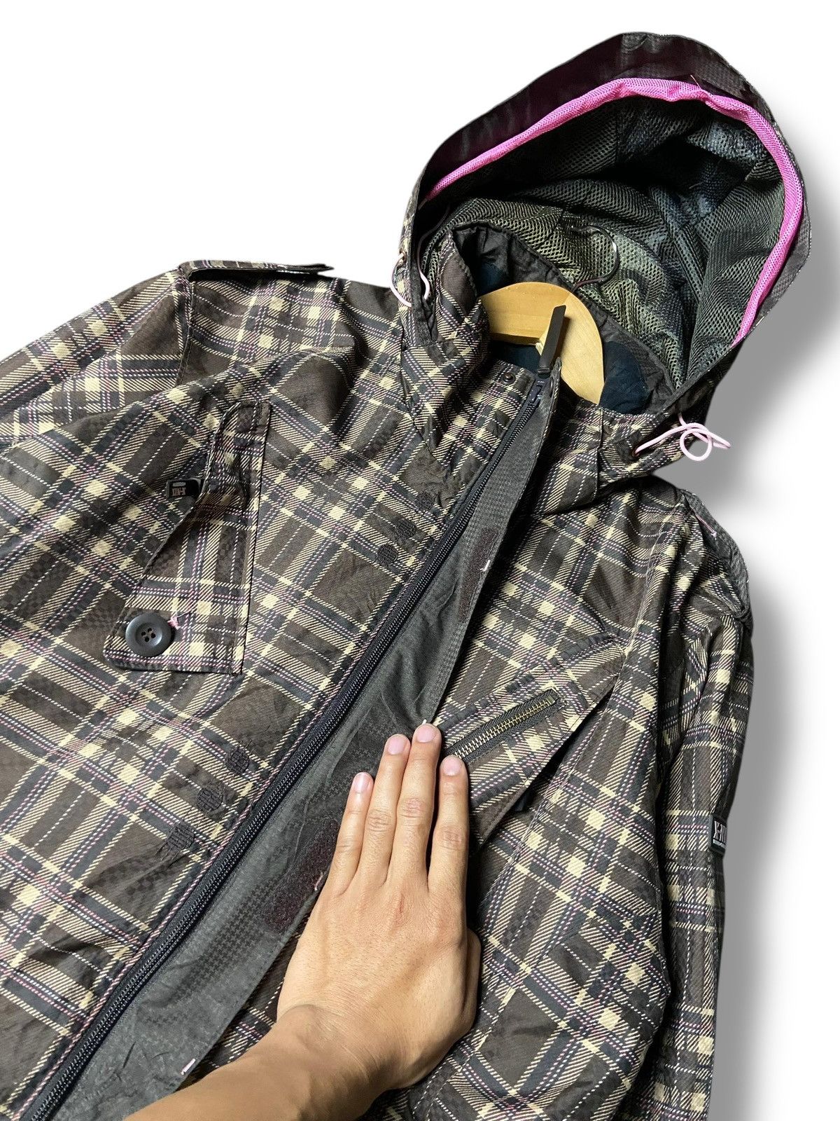 Japanese Brand X-NIX Brand Plaid Multi-pocket Hooded Jacket (161) Size S / US 4 / IT 40 - 7 Thumbnail