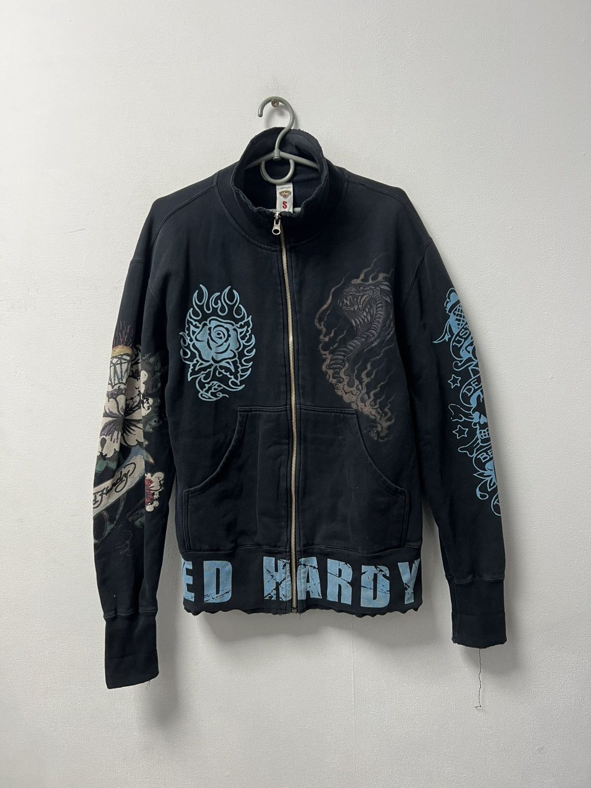 Vintage Ed Hardy Full Zip Sweater DEATH OF GLORY Size S Y2K