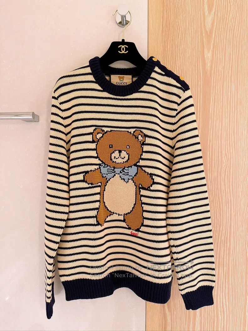 Gucci Gucci Beige striped bear sweater Size US S / EU 44-46 / 1 - 1 Thumbnail