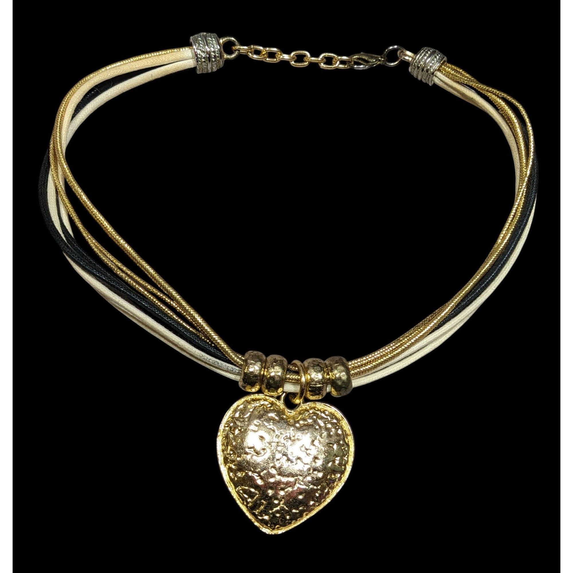 Other Funky Glam Textured Heart Gold Tone And Tan Pendant Necklace Size ONE SIZE - 1 Thumbnail