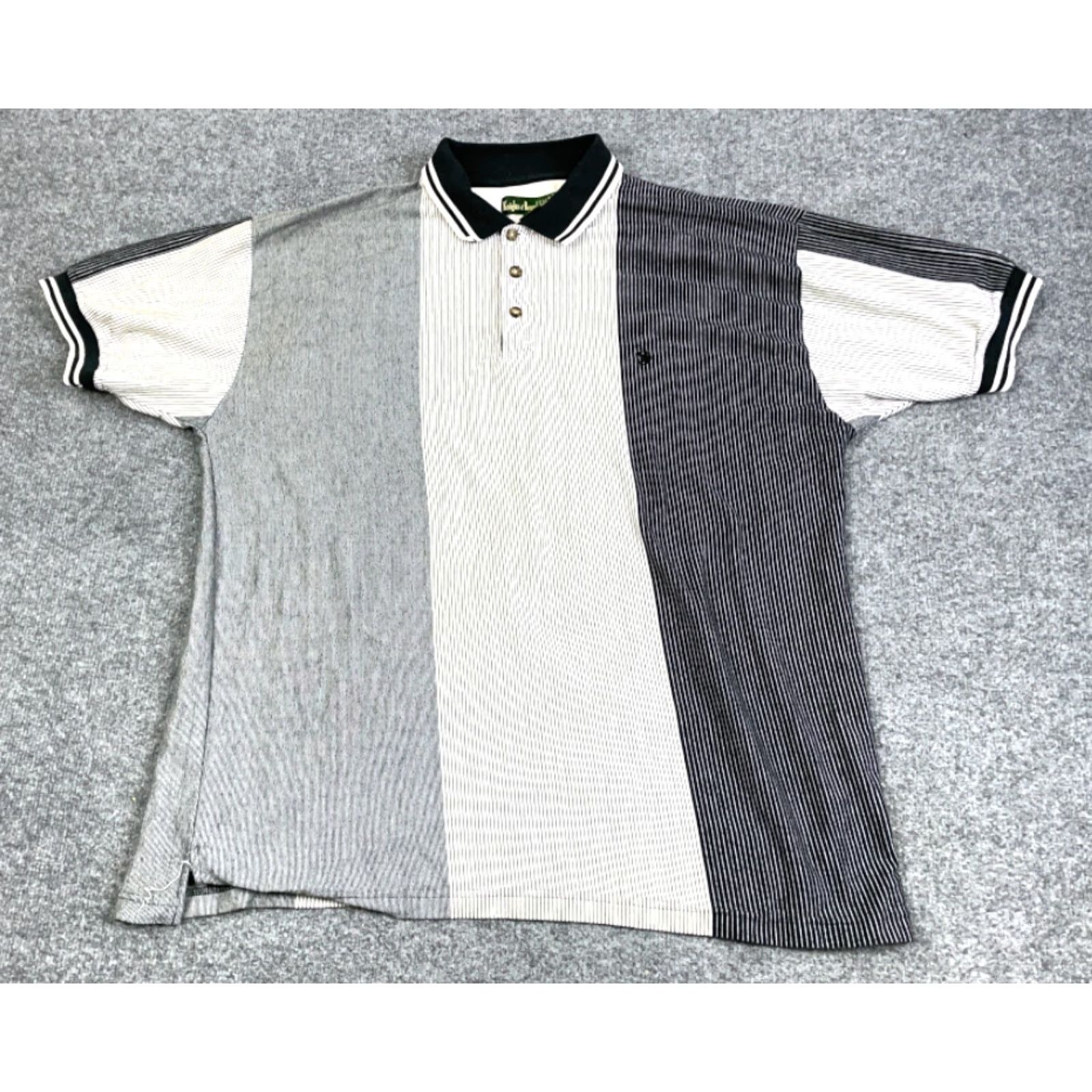 Vintage VINTAGE 90s Dad Style Polo Shirt - Gray White Striped, Cotton Blend, Big 2X, Men's Polo, Lightweight Casual, Vintage Size US XXL / EU 58 / 5 - 2 Thumbnail