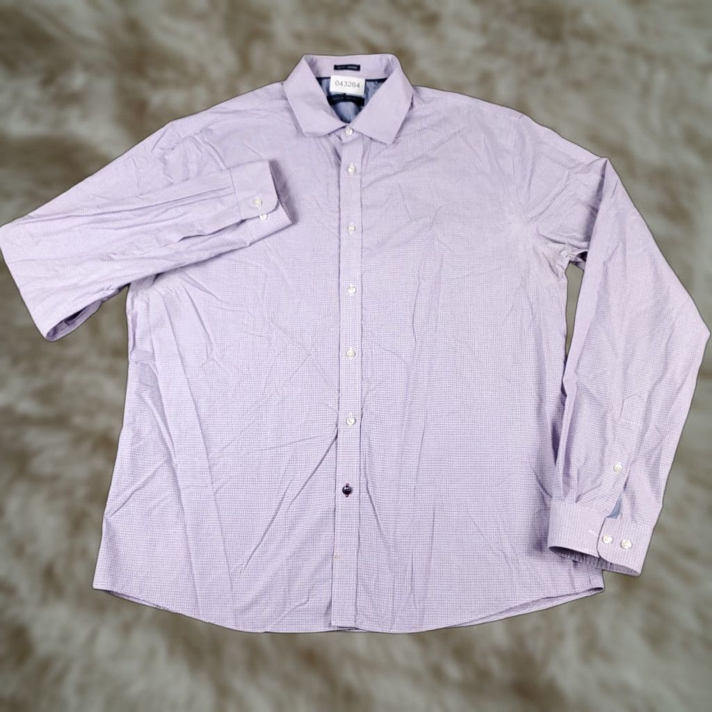 Tommy Hilfiger Tommy Hilfiger Dress Shirt 17.5 Purple Check Long Sleeve Button Up Mens Size 46R - 1 Thumbnail