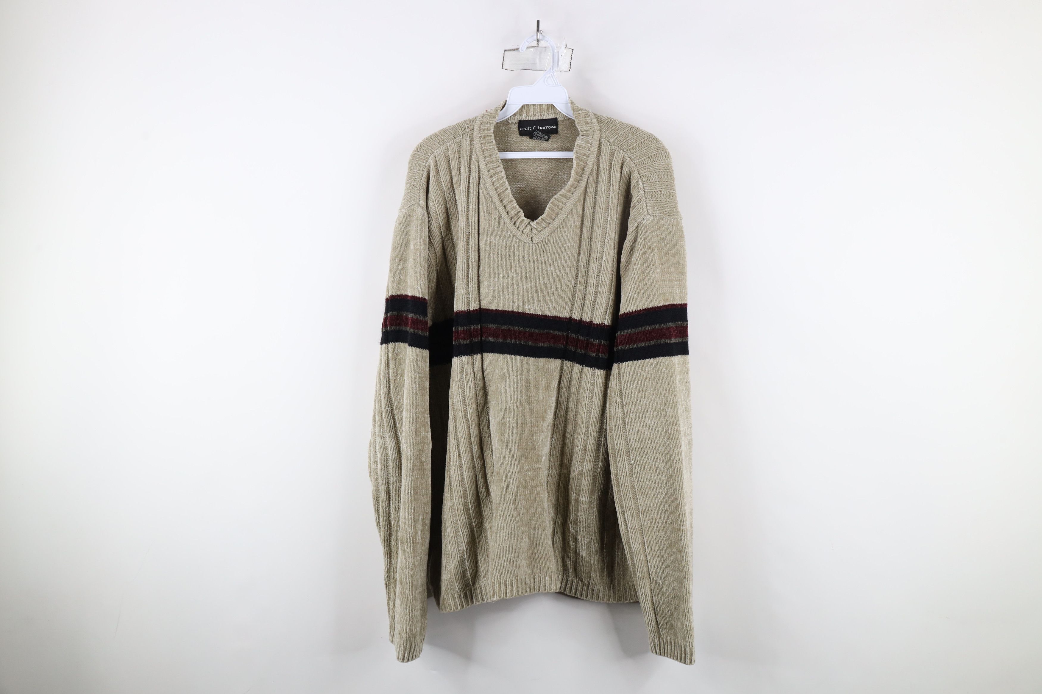 Vintage Vintage 90s Streetwear Ribbed Fleece V-Neck Sweater Beige Size US L / EU 52-54 / 3 - 1 Thumbnail