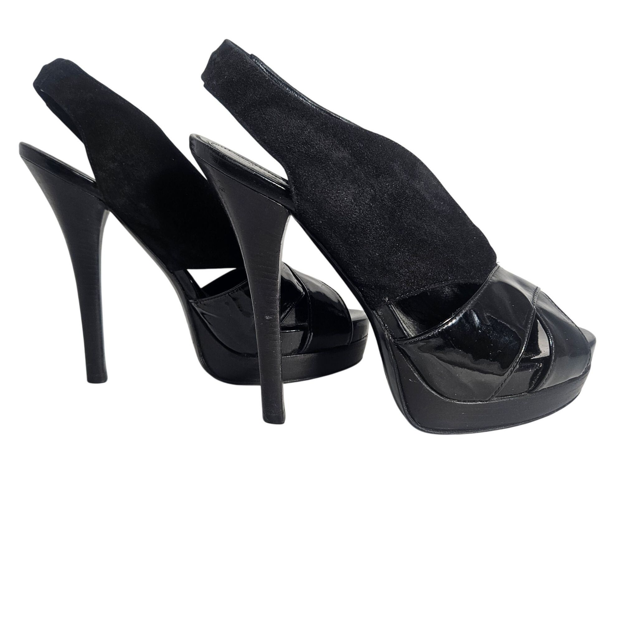 Fendi Fendi Women Peep Toe Slingback Heels Black 38.5 Patent Suede Size US 8.5 / IT 38.5 - 13 Thumbnail