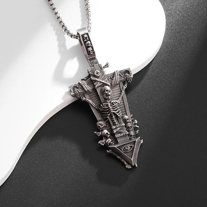 Jewelry Retro Cross Skull God's Eye Pendant Necklace Size ONE SIZE - 3 Thumbnail
