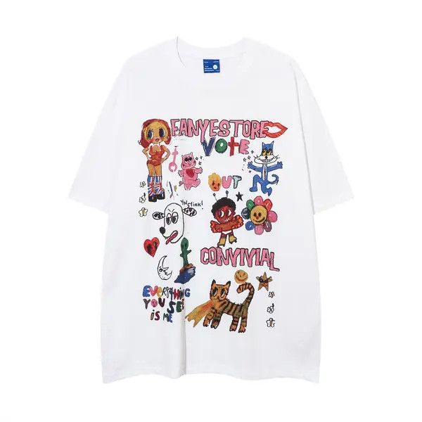 Japanese Brand Fun graffiti cartoon print cotton loose T-shirt Size US L / EU 52-54 / 3 - 6 Thumbnail