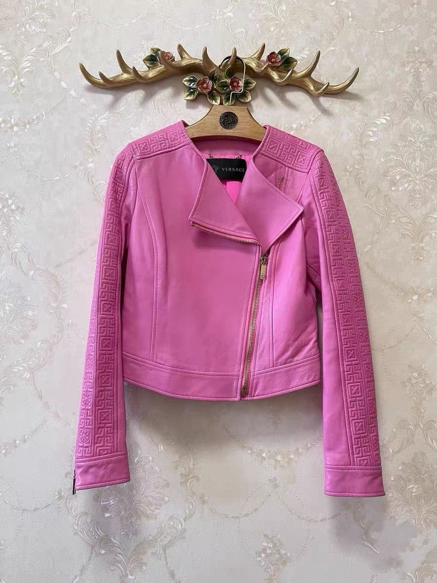 Versace Versace Pink Cropped Leather Jacket Size M / US 6-8 / IT 42-44 - 1 Thumbnail