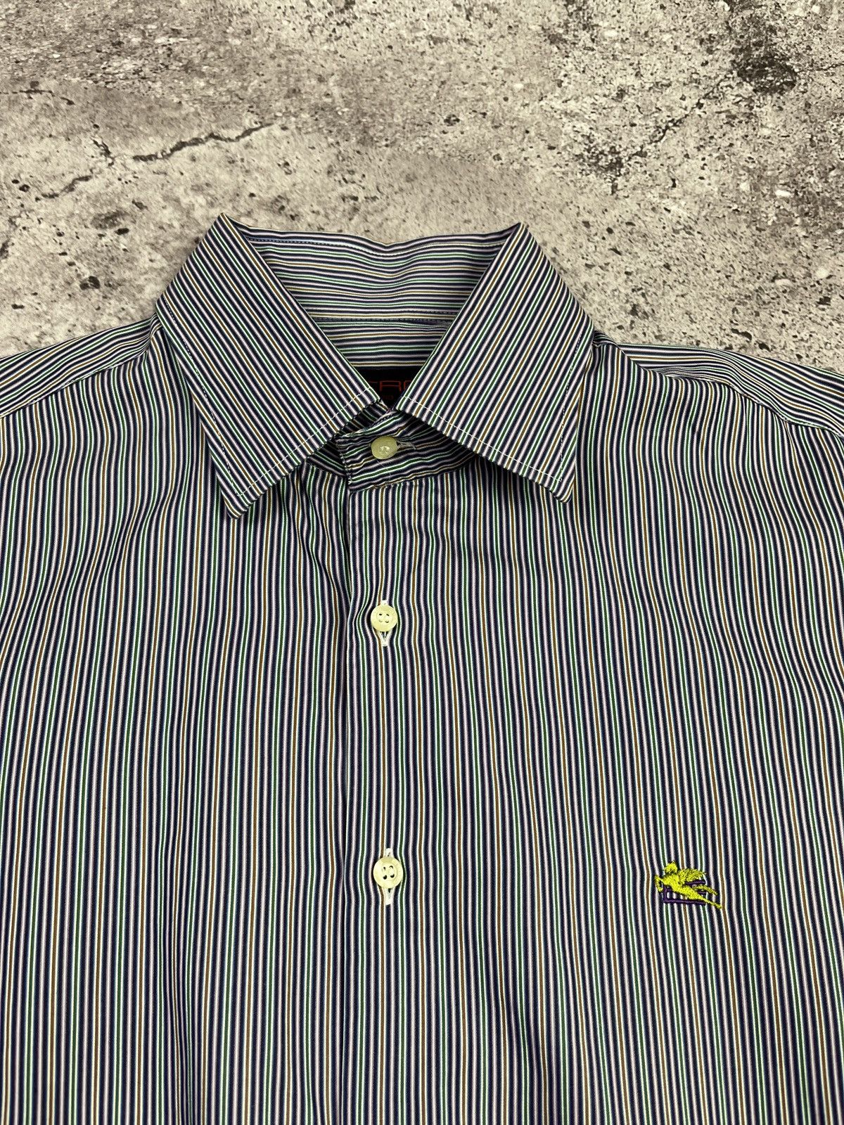 Etro Etro Milano Striped Shirt Multicolor Cotton Pegasus Logo Size US L / EU 52-54 / 3 - 4 Thumbnail