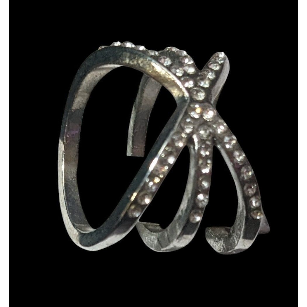 Other Elegant Glam Rhinestone Silver Tone Triple Crossover Ring Si Size ONE SIZE - 4 Thumbnail