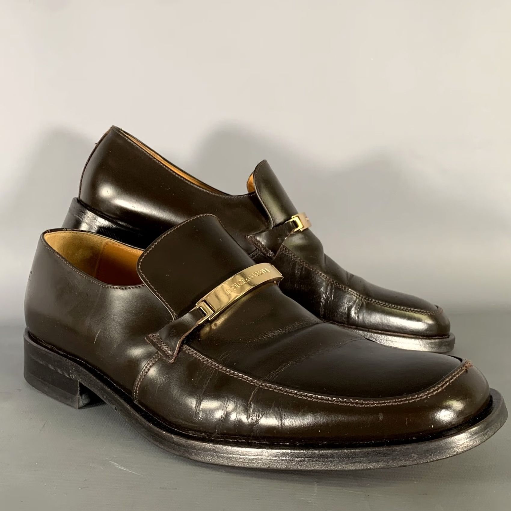 Dolce & Gabbana DOLCE & GABBANA Brown Gold Leather Loafers Size 9 Men's Size US 9 / EU 42 - 2 Thumbnail