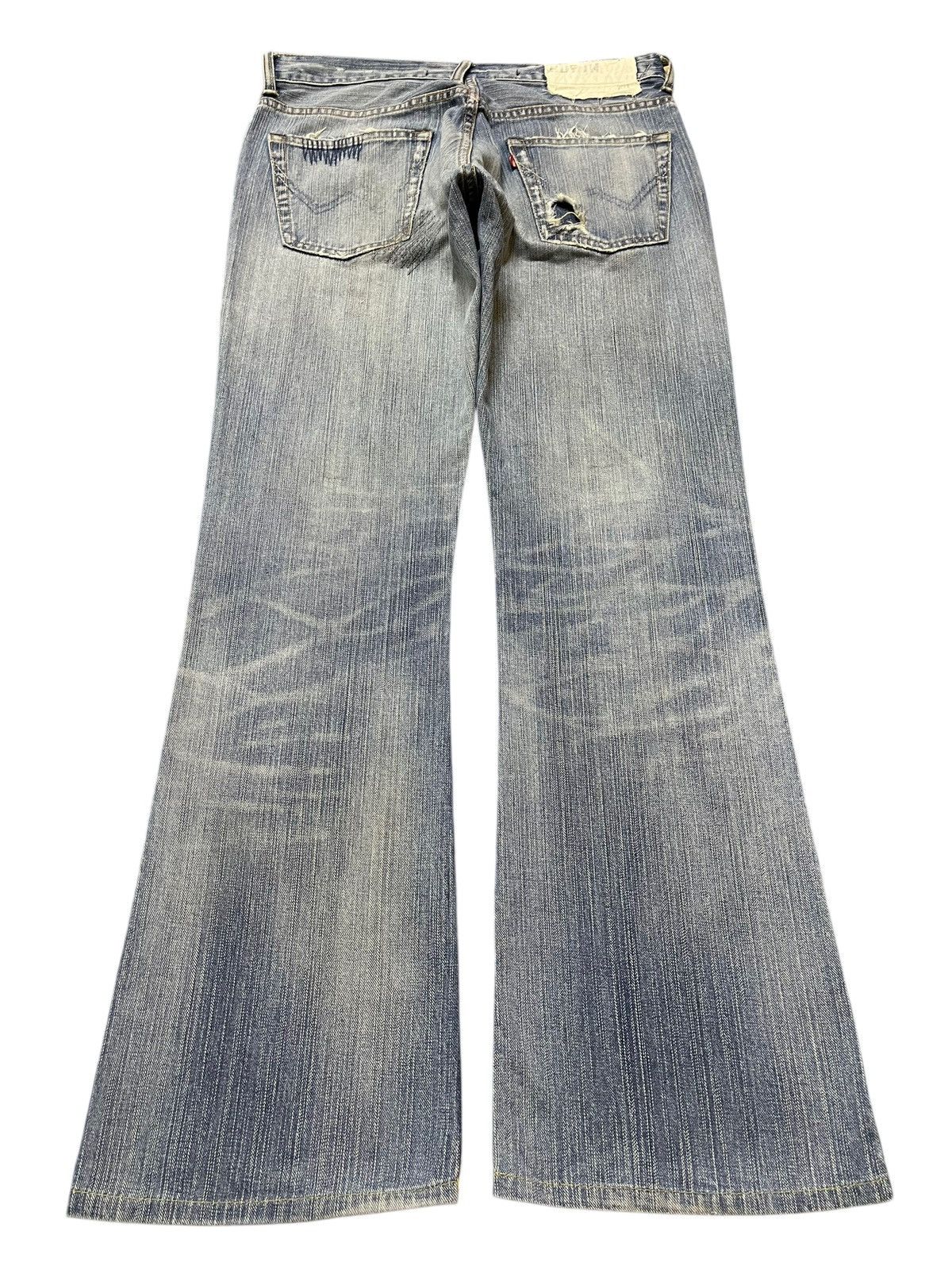 Edwin Vintage Edwin XV Faded Wash Distressed Wide Leg Flare Jeans Size US 30 / EU 46 - 2 Thumbnail
