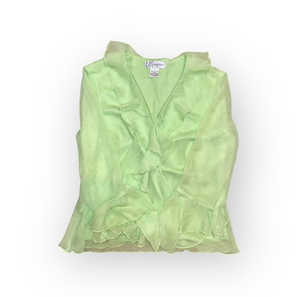 Other Vintage Dressbarn Y2K Lime Green Sheer Ruffle Blouse Size S / US 4 / IT 40 - 1 Thumbnail