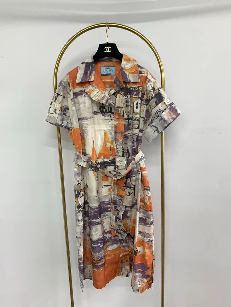Prada Prada Lapel printed dress Size M / US 6-8 / IT 42-44 - 1 Thumbnail