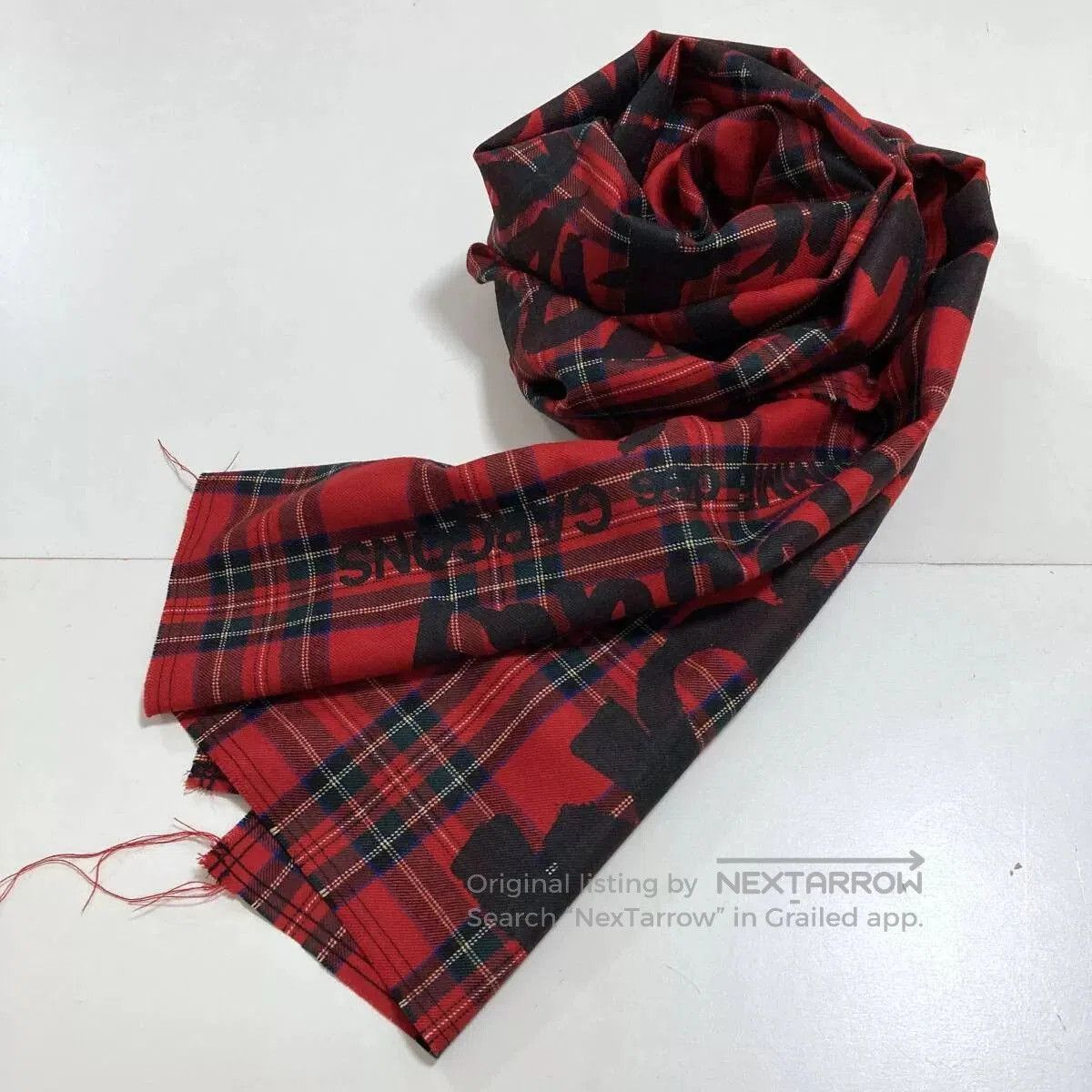 Comme des Garcons Red Plaid Wool Shawl Scarf. Size ONE SIZE - 7 Thumbnail
