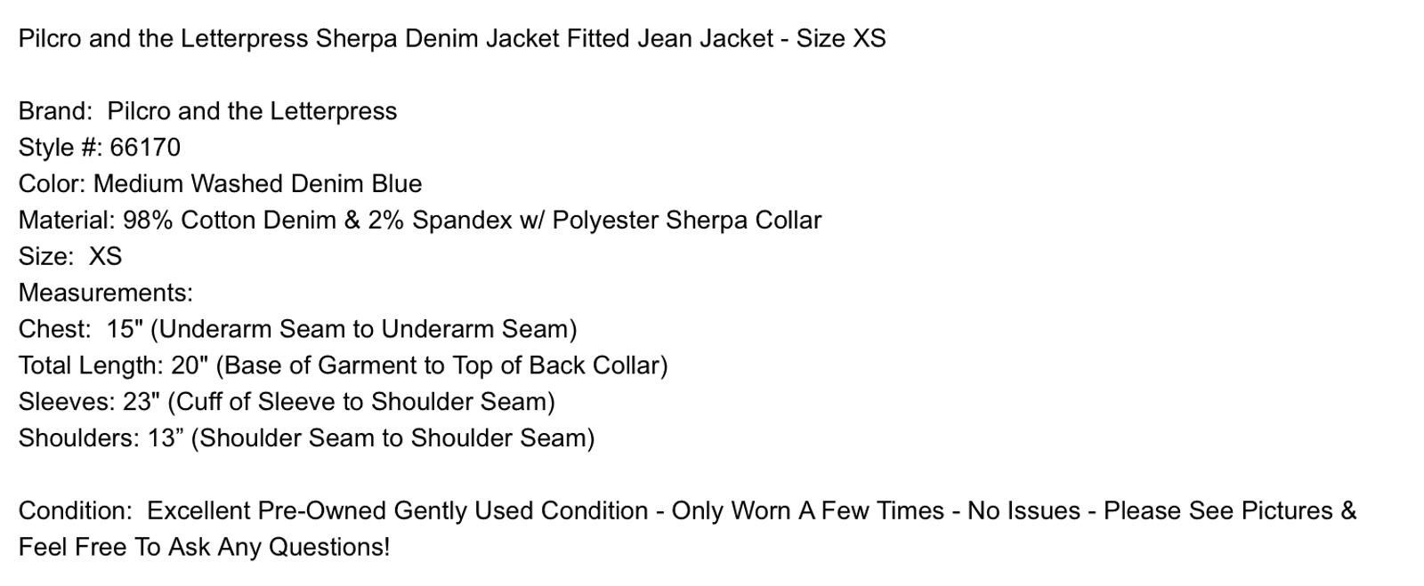 Other PILCRO & THE LETTERPRESS Sherpa Denim Jacket (X-SMALL) Size XS / US 0-2 / IT 36-38 - 8 Thumbnail