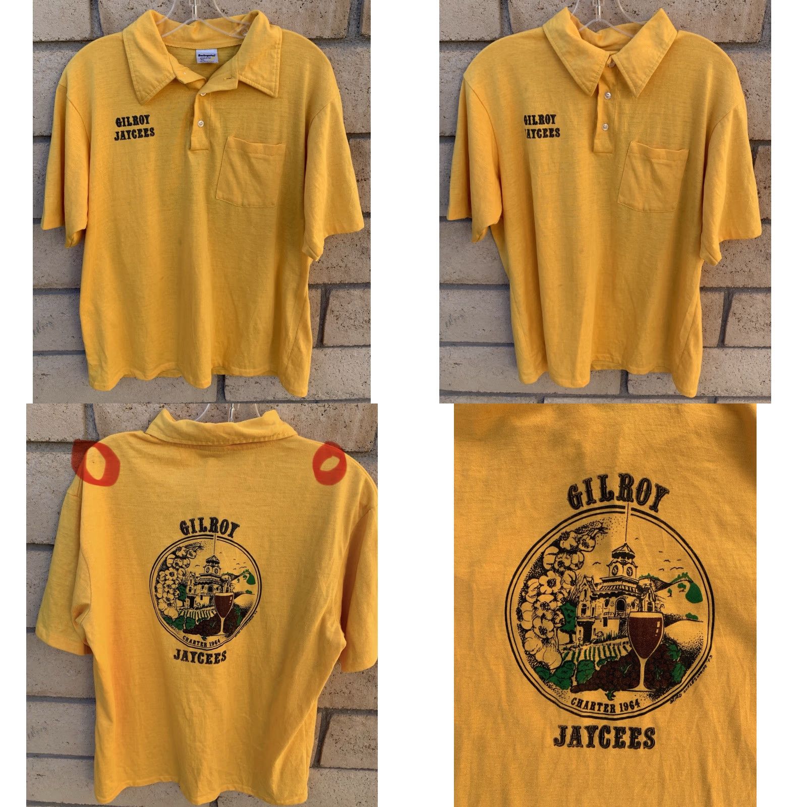 Vintage VINTAGE Swingster Polo Shirt XL Yellow Graphic Union Made UK California 83 90s Mens Shirt Size US XL / EU 56 / 4 - 8 Thumbnail