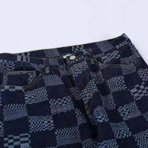 Jean VIBE Check Pattern Graphic Blue Denim Jeans Size US 32 / EU 48 - 7 Thumbnail