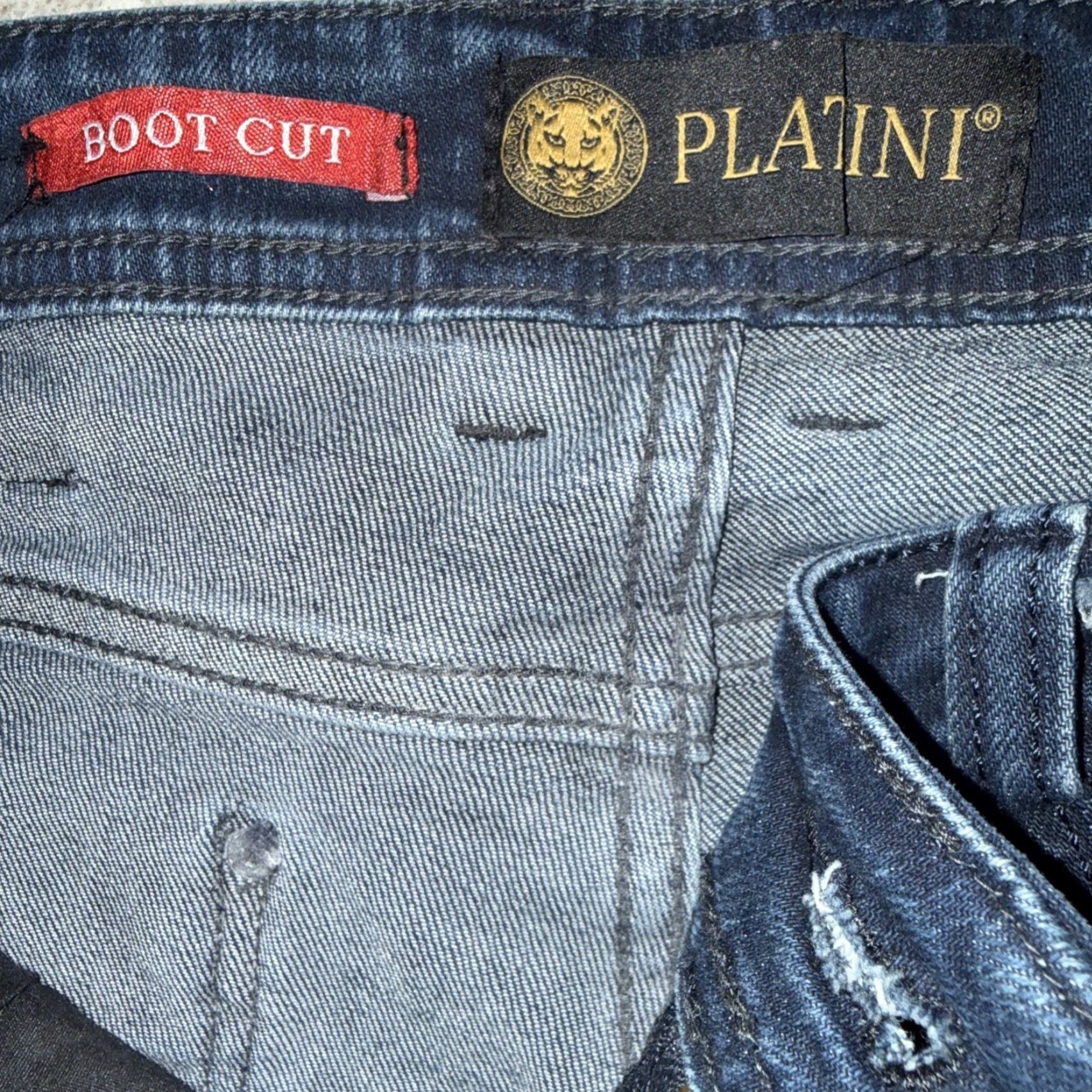 CO Platini Jeans Co Men’s Boot Cut Blue Denim Jeans 32X30 Distressed Style Solid 5-Pocket Regular Rise Mid Wash Blue Jeans Mens Regular Bootcut Size US 32 / EU 48 - 6 Thumbnail