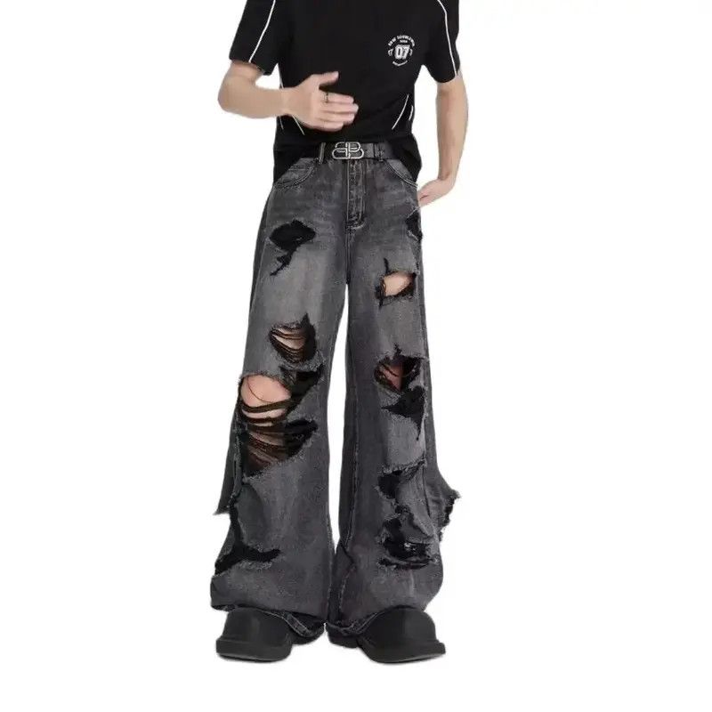 image of Vintage Men's Jeans Wide Leg Denim Pants Fashion Loose in Black (Size 32)