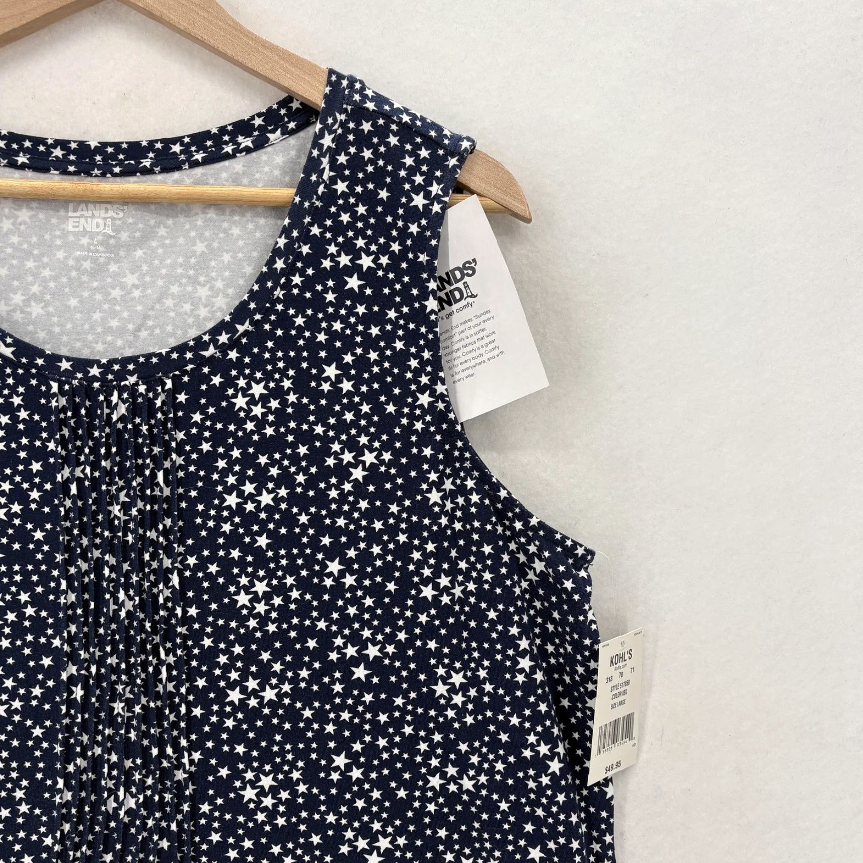 Lands' End Lands' End Dress Womens Large Blue Star Print Sleeveless T-Shirt Knit Patriotic Size L / US 10 / IT 46 - 2 Thumbnail