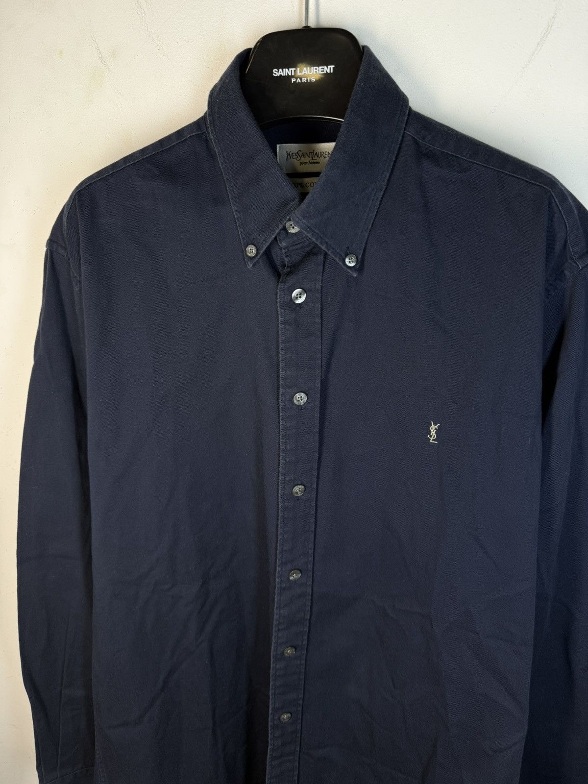 Yves Saint Laurent Heavy YSL Shirt Cotton Navy Size US L / EU 52-54 / 3 - 15 Thumbnail