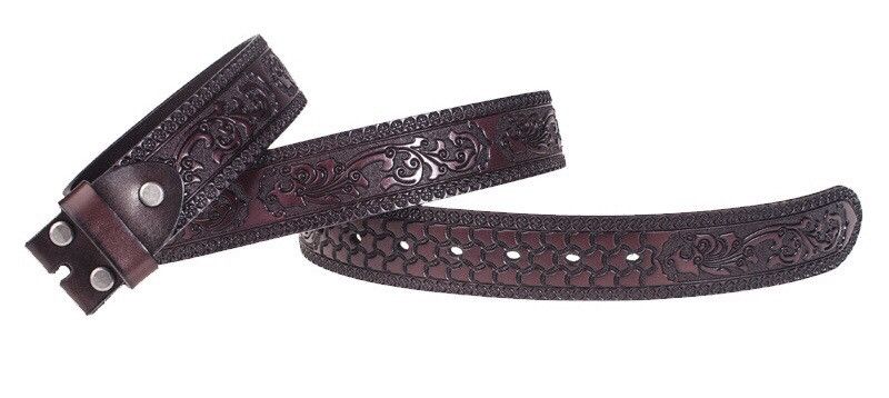 Japanese Brand × Vintage Retro brown lotus carved western leather belt Size ONE SIZE - 3 Thumbnail