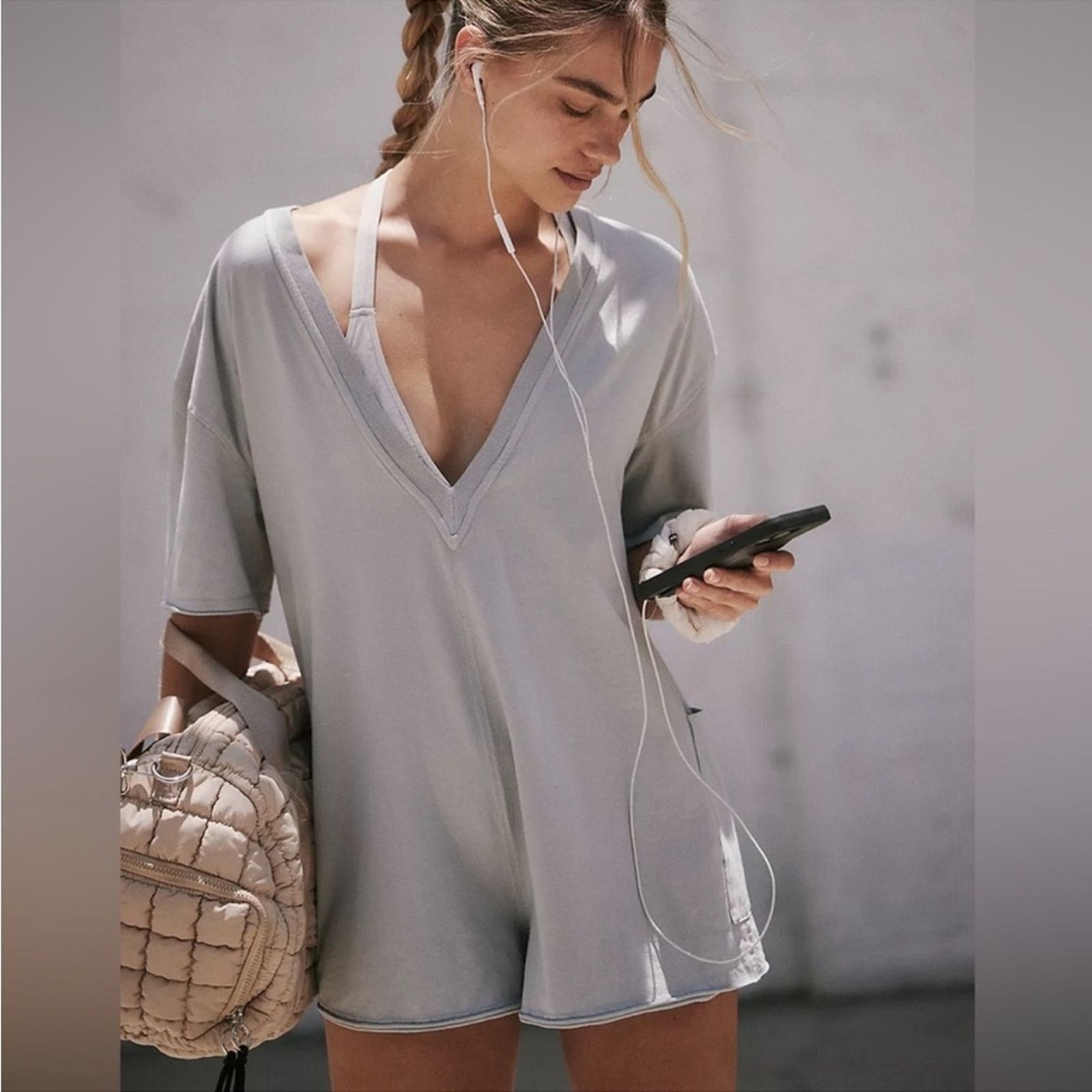 Free People NEW FREE PEOPLE MOVEMENT Hot Shot Tee Romper Shorts XS Ivory Size 26" / US 2 / IT 38 - 10 Thumbnail