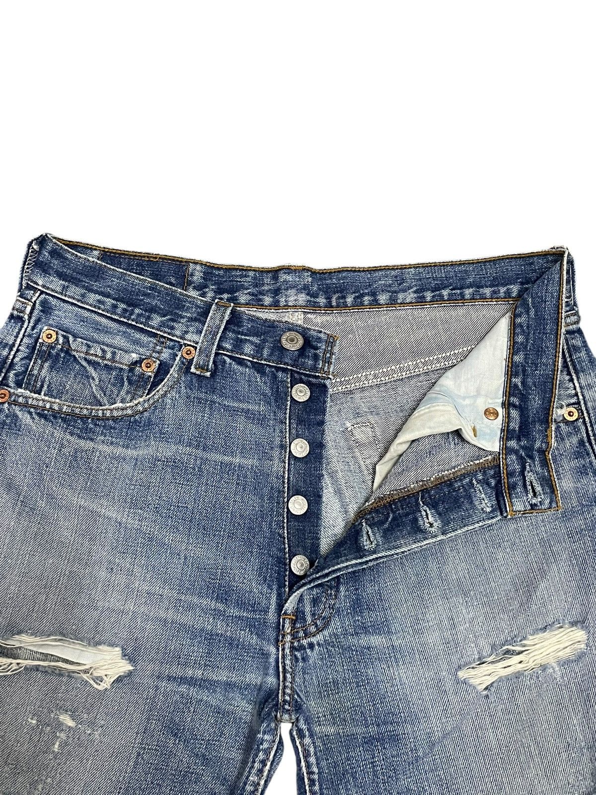Levi's Vintage Levi’s 501 Button Fly Distressed BlueWash Jeans #C01 Size US 31 - 13 Thumbnail