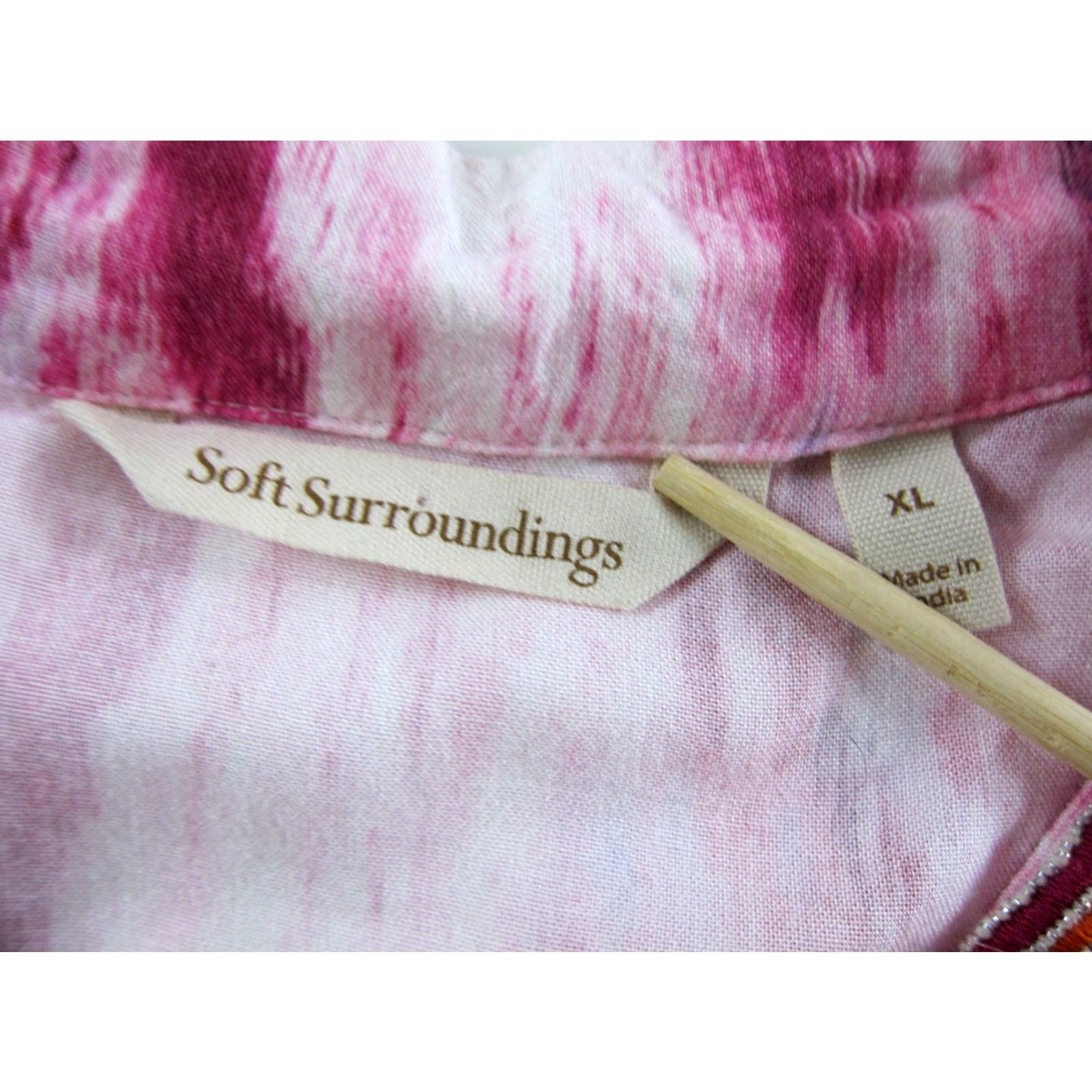 Soft Surroundings Soft Surroundings Blouse XL Rayon Pink Orange Beaded Embroider V-Neck 3/4 Sleeve Size XL / US 12-14 / IT 48-50 - 3 Thumbnail