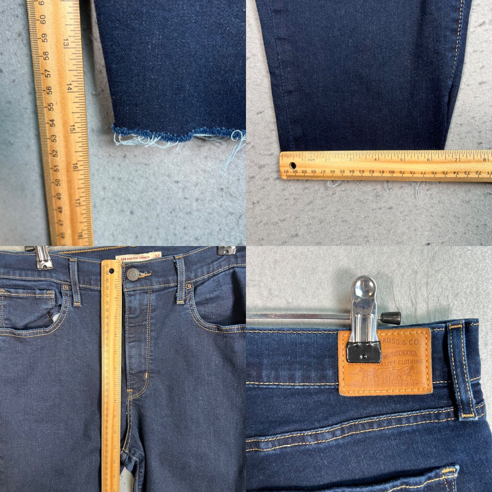 Levi's Levi's 724 Jeans Women's 32 High Rise Straight Crop Dark Wash Denim Frayed Hem Blue 5-Pocket Regular Size 32 Womens Jeans Size 24" / US 00 / IT 34 - 8 Thumbnail