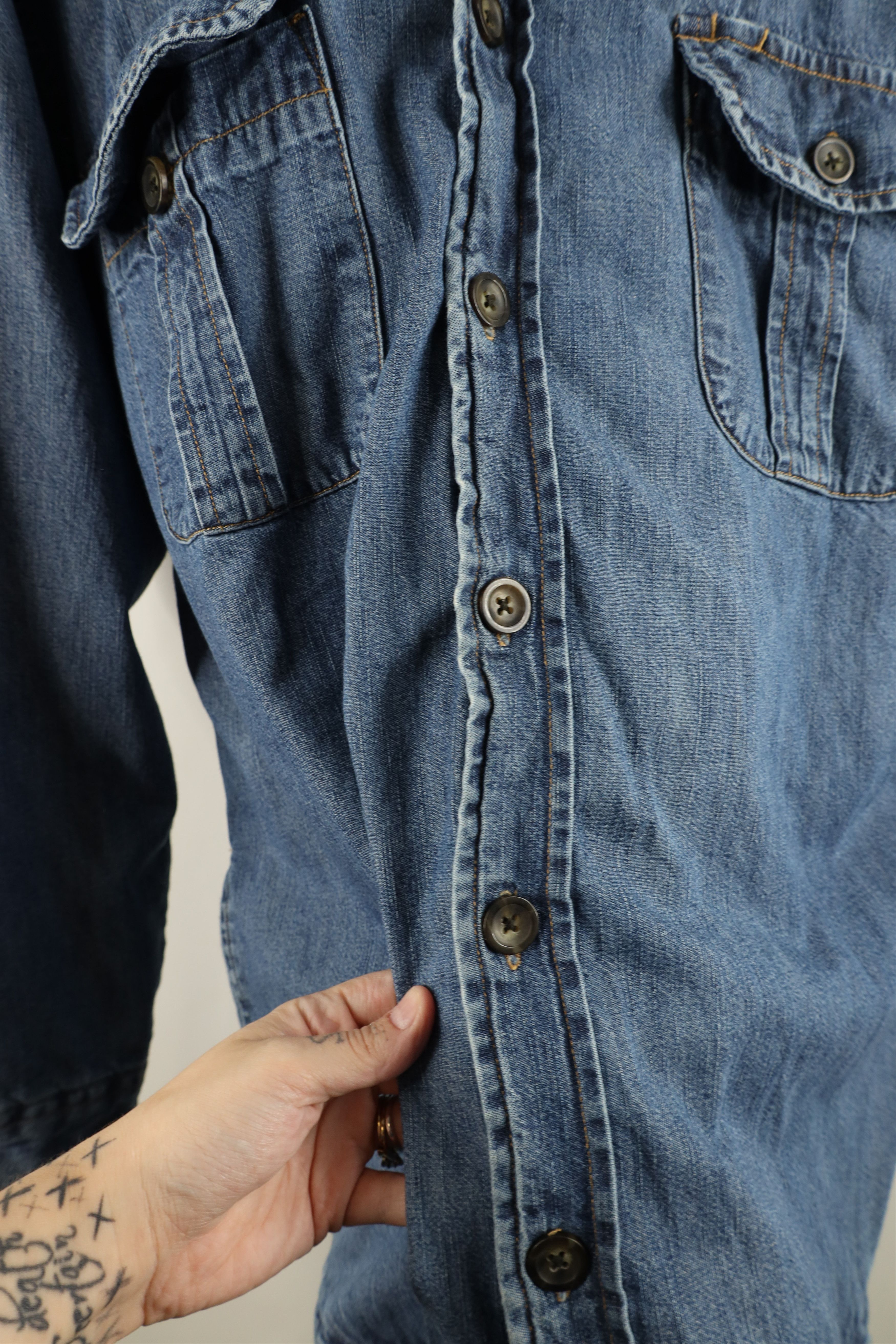 Vintage Vintage Streetwear Denim Jean Hooded Shirt Jacket Jac Shirt Size US L / EU 52-54 / 3 - 8 Thumbnail