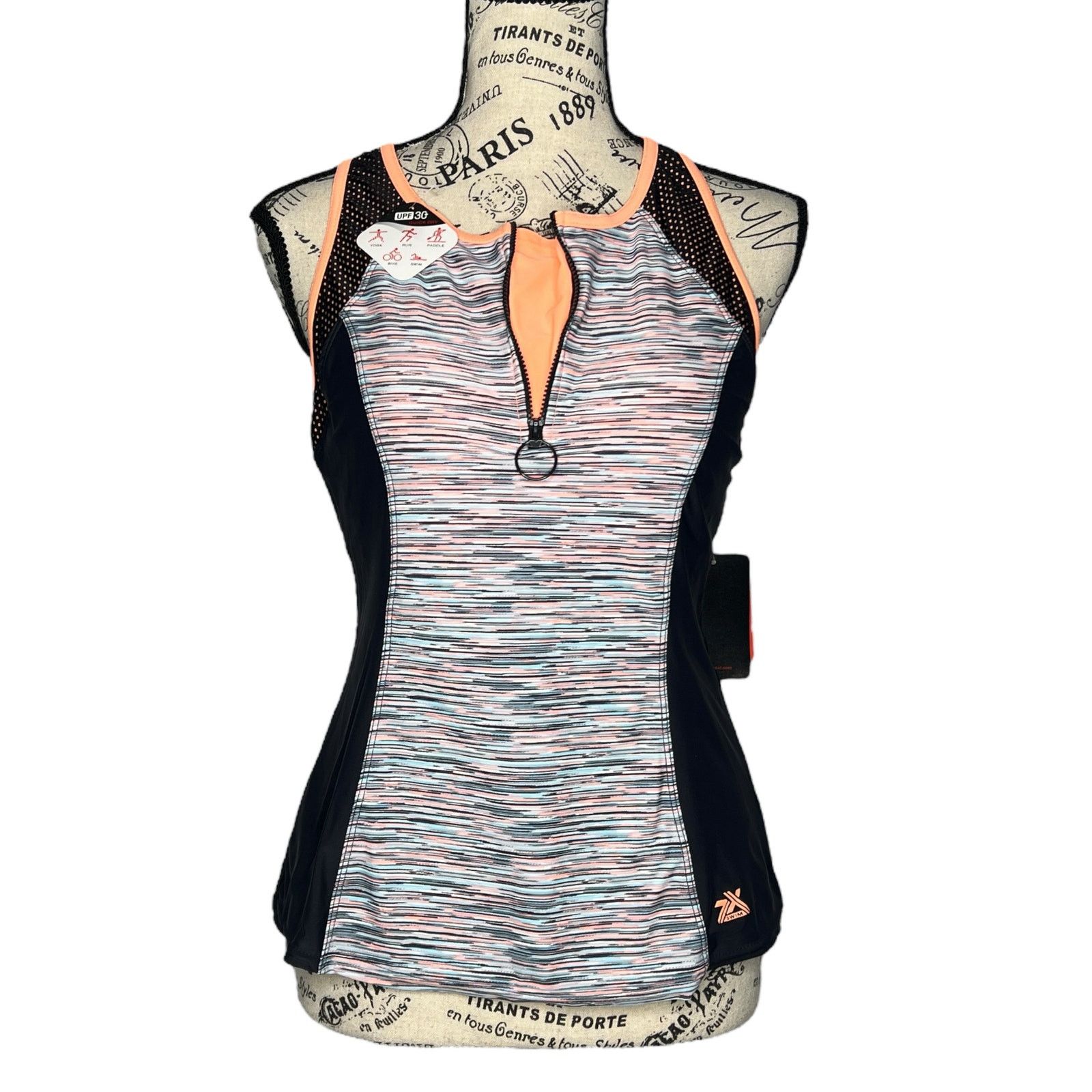 ZeroXposur 1/4 Zip Front Sun Smart Scuba Tankini Racerback Swim Top Size L / US 10 / IT 46 - 5 Thumbnail