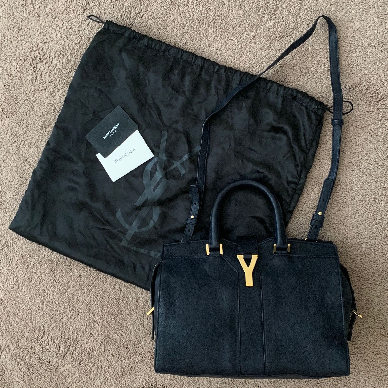 Yves Saint Laurent Y1009 YSL dark blue cabas leather bag with strap removable Size ONE SIZE - 1 Thumbnail