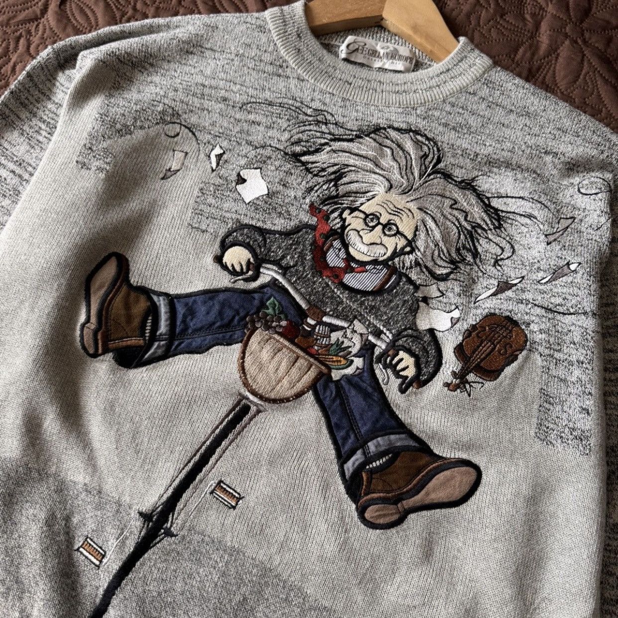 Japanese Brand VTG90s Jean Louis Fradet Albert Einstein Biking Knit Sweater Size US S / EU 44-46 / 1 - 3 Thumbnail