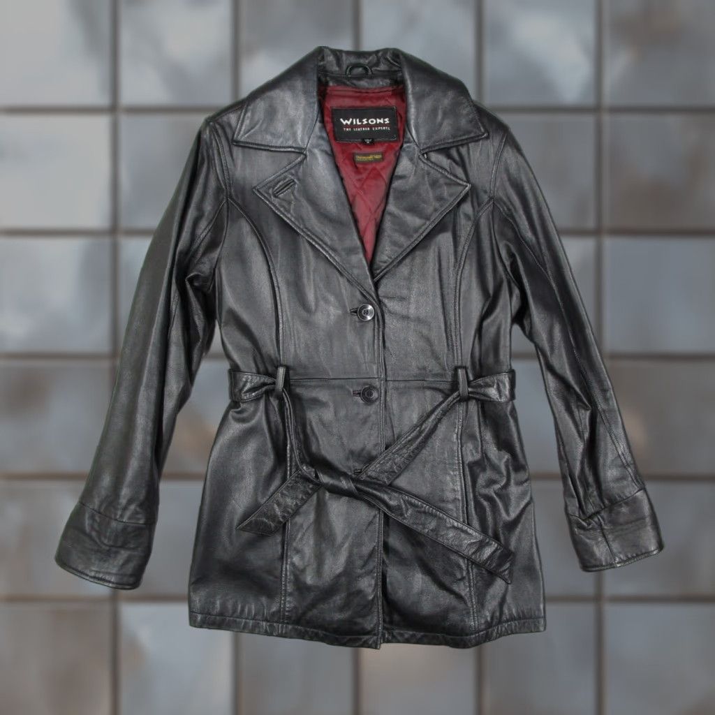 Vintage VINTAGE Wilsons Leather Coat Women Medium Black Belted Trench X0 Thinsulate Coat Size M / US 6-8 / IT 42-44 - 1 Thumbnail