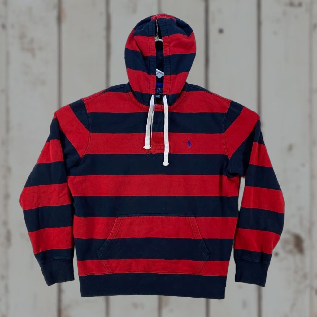 Polo Ralph Lauren VINTAGE Polo Ralph Lauren Rugby Hoodie Sweatshirt Mens Large Red Blue Striped Size US L / EU 52-54 / 3 - 1 Thumbnail