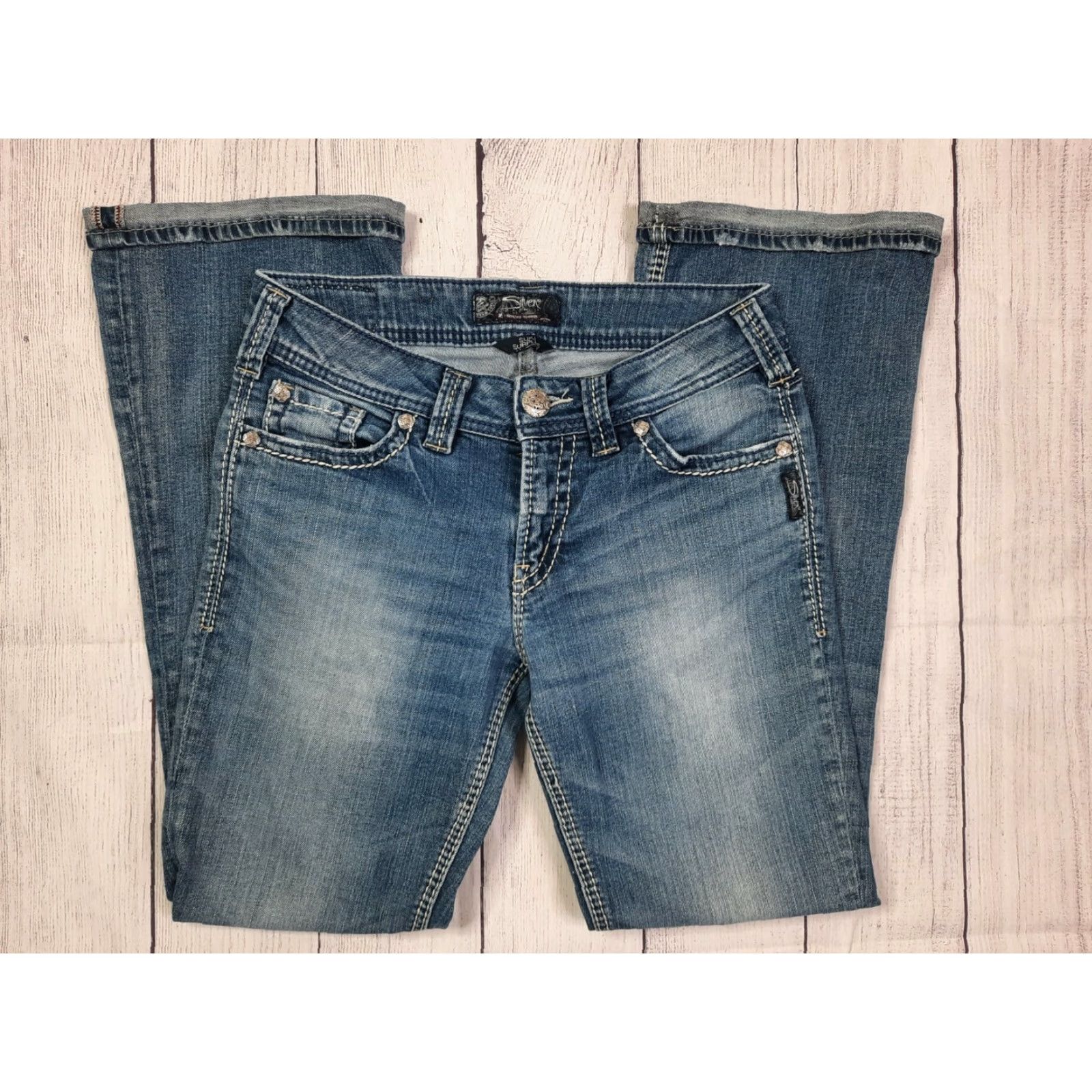 Silver Jeans Co. SILVER Jeans Suki Surplus Women's Bootcut Denim 5-Pocket Stretch Blue Jeans 28x28/29x32.5 Size 28" / US 6 / IT 42 - 4 Thumbnail