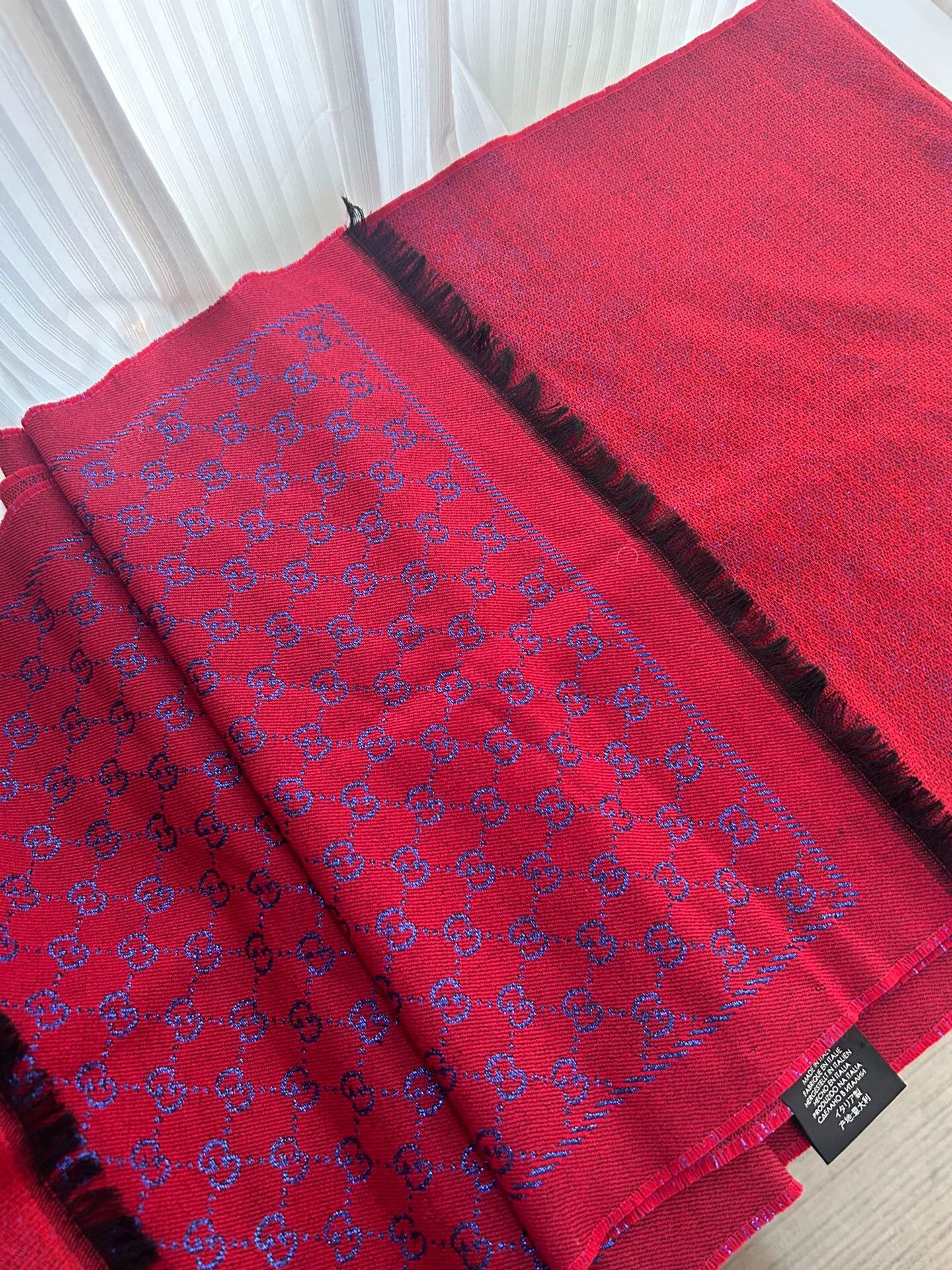 Gucci Gucci blue red GG jacquard double-faced wool scarf Size ONE SIZE - 1 Thumbnail