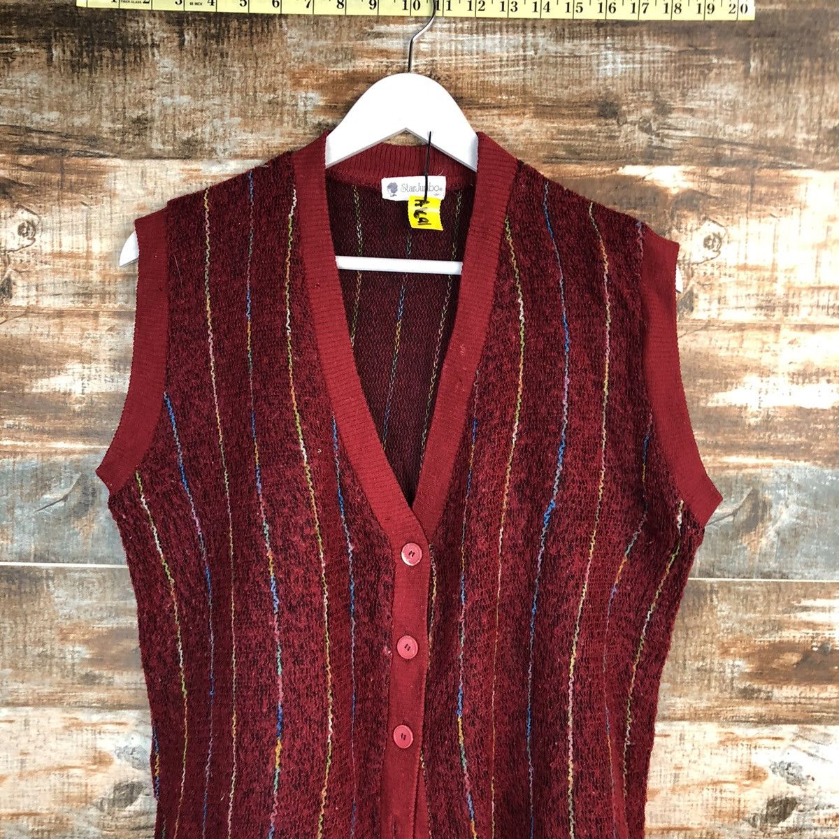 Homespun Knitwear Star Jumbo Red Cardigan Vest Knitwear #A1691 Size M / US 6-8 / IT 42-44 - 5 Thumbnail