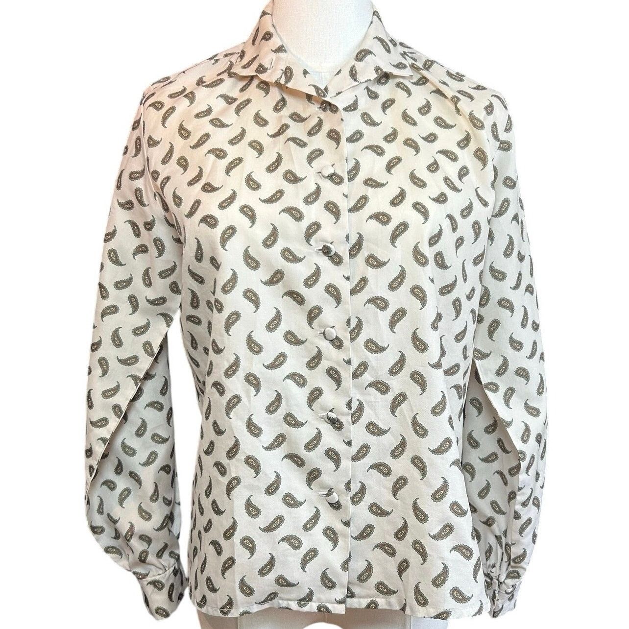 Handmade VTG 90s White Green Paisley Top Cloth Button Whimsigoth Boho Size M / US 6-8 / IT 42-44 - 1 Thumbnail
