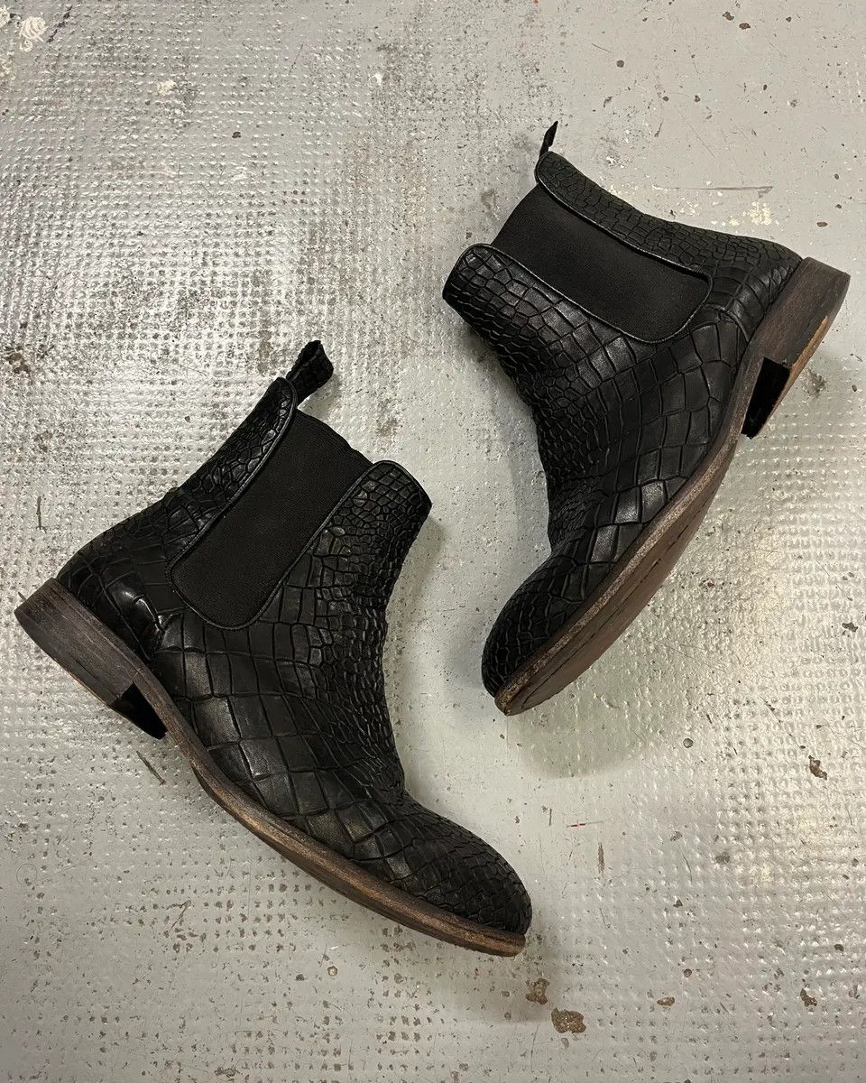 The Last Conspiracy The Last Conspiracy Black Leather Crocodile Embossed Boots Size US 8 / IT 38 - 2 Thumbnail